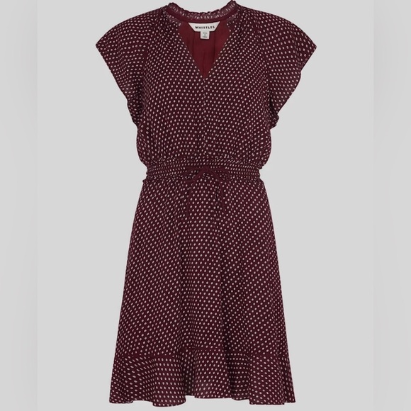 Whistles Burgundy Jazmin Spot Mini Dress Size 8 Like New - Picture 3 of 11